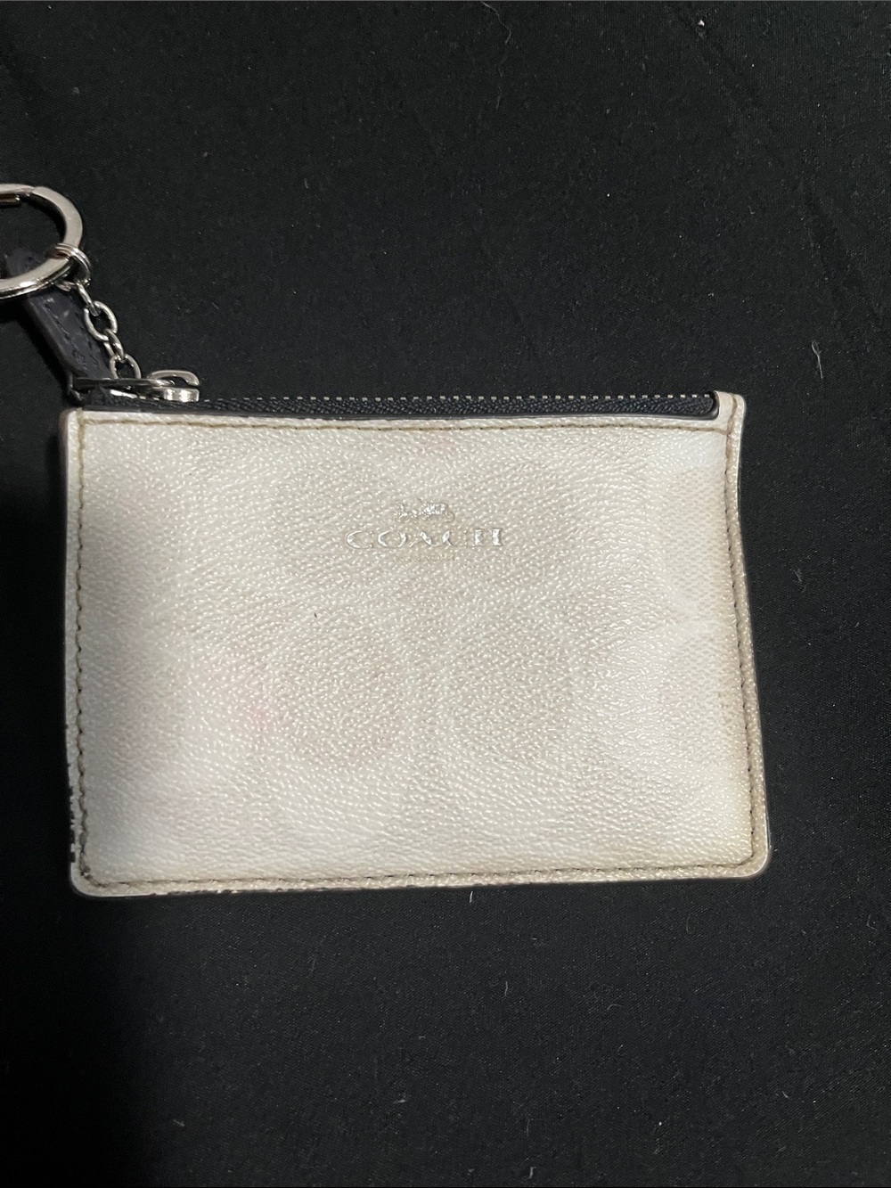 Coach Leather Card Holder Keyring in White